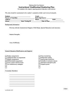 Instructional Modification Monitoring Plan