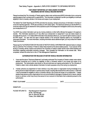Employee Consent for Motor Vehicle Record Release