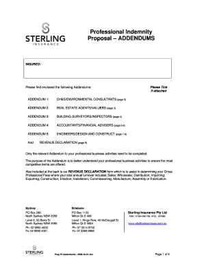 Professional Indemnity Insurance Proposal Addendums