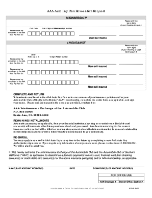 AAA Auto Pay Plan Revocation Request
