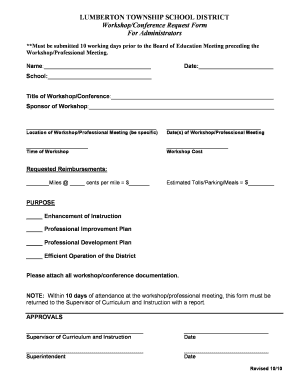 WorkshopConference Request Form For Administrators - lumberton k12 nj