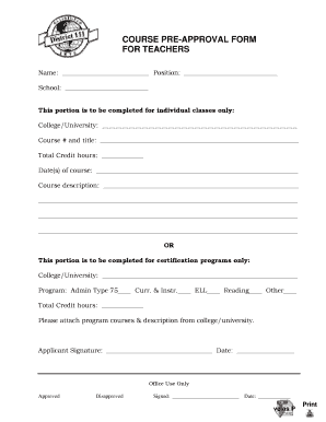 Course Pre-Approval Form for Teachers