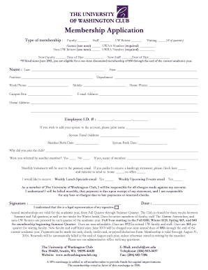 University of Washington Club Membership Application