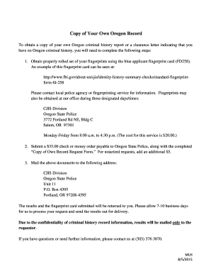 Oregon Criminal History Record Request Form