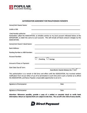 Authorization Agreement for Preauthorized Payments