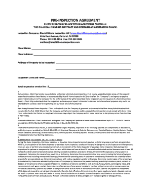 New Jersey Home Inspection Agreement