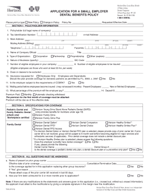 Small Employer Dental Benefits Policy Application