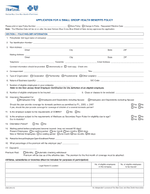 New Jersey Small Employer Health Benefits Application