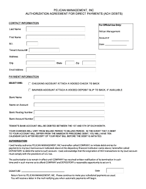 Authorization Agreement for Direct Payments