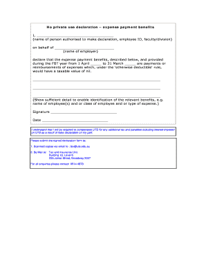 No Private Use Declaration - Expense Payment Benefits