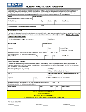 Monthly Auto Payment Plan Form