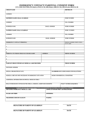 Emergency Contact Parental Consent Form