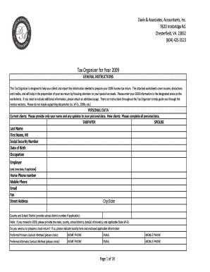 2009 Tax Organizer Form