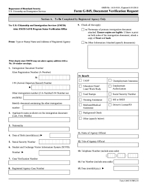 USCIS Form G-845 Document Verification Request