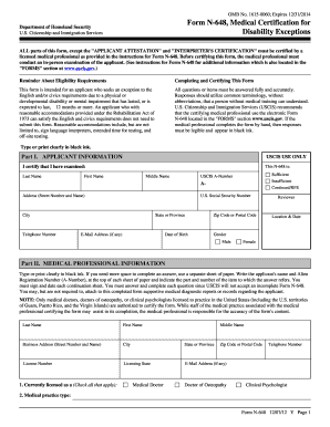 Form N-648 Medical Certification for Disability Exceptions