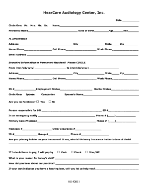 HearCare Audiology Center Patient Intake Form