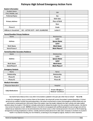 Palmyra High School Emergency Action Form