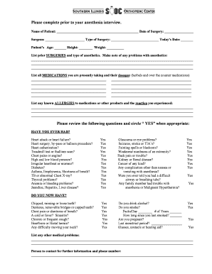 Pre-Anesthesia Questionnaire