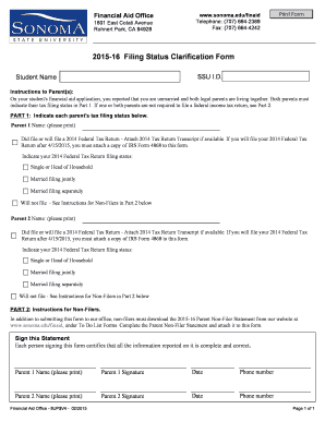 2015-16 Filing Status Clarification Form