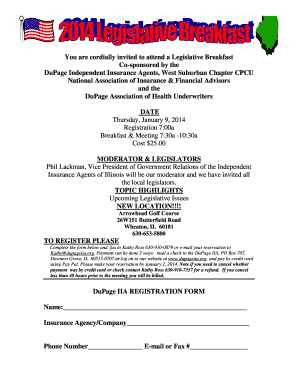 Intent letter sample - You are cordially invited to attend a Legislative Breakfast sponsored by the Professional Independent Insurance Agents Association of DuPage, West Suburban Chapter CPCU, DuPage Area Association of Insurance & Financial Advisors, DuPage