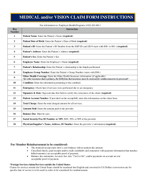 Medical and Vision Claim Form