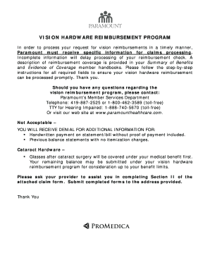 Vision Hardware Reimbursement Form
