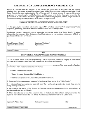 Affidavit for Lawful Presence Verification