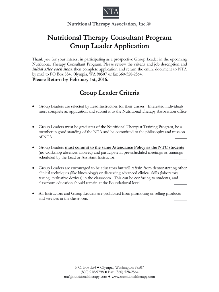 Fillable Online NUTRITIONAL THERAPY ASSOCIATION Fax Email Print pdfFiller