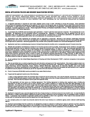 Rental Application Policies and Resident Qualification Criteria