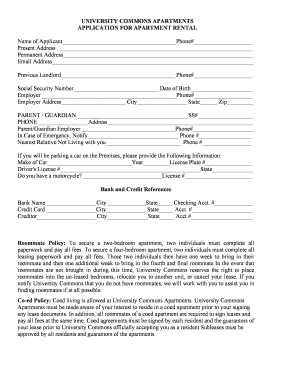 University Commons Apartment Rental Application