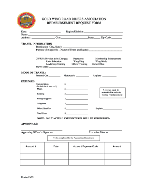 Gold Wing Road Riders Association Reimbursement Request Form
