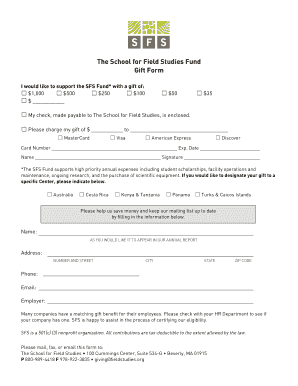 The School for Field Studies Gift Form