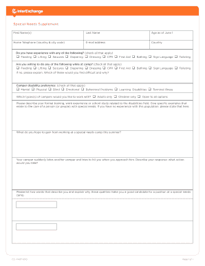 Special Needs Camp Staff Application Form