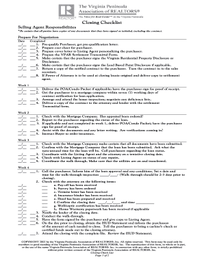 Virginia Real Estate Closing Checklist