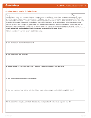 Christian Camp Religious Supplement Form