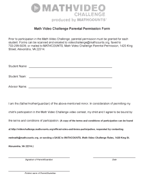 Math Video Challenge Parental Permission Form