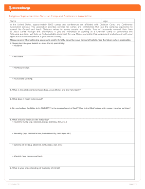 Christian Camp Application Supplement
