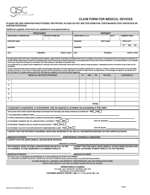 Claim Form for Medical Devices