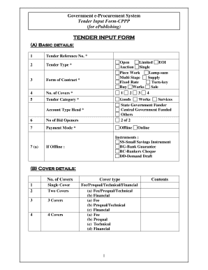 Government e-Procurement Tender Input Form