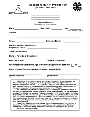 4-H Project Plan and Record Form