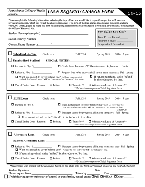 Pennsylvania College of Health Loan Request/Change Form