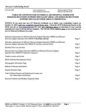 Missouri Recovery Support Specialist Renewal Form