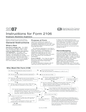 Instructions for Form 2106 Employee Business Expenses