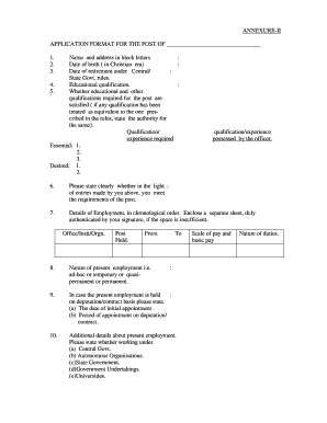 Application Form for Government Post