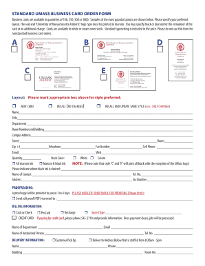 UMass Business Card Order Form