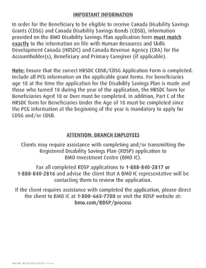 BMO Disability Savings Plan Application