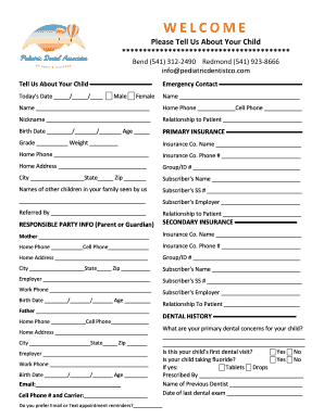 Pediatric Dental Patient Information Form