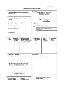 ASEAN-China Free Trade Area Certificate of Origin