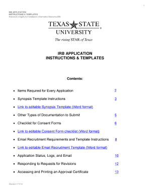 IRB APPLICATION INSTRUCTIONS TEMPLATES