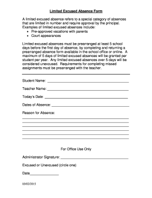 Limited Excused Absence Form